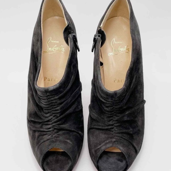 🔥 CHRISTIAN LOUBOUTIN - RED BOTTOM black Suede Treopli 120 Peep Toe Booties🔥 - Picture 7 of 10